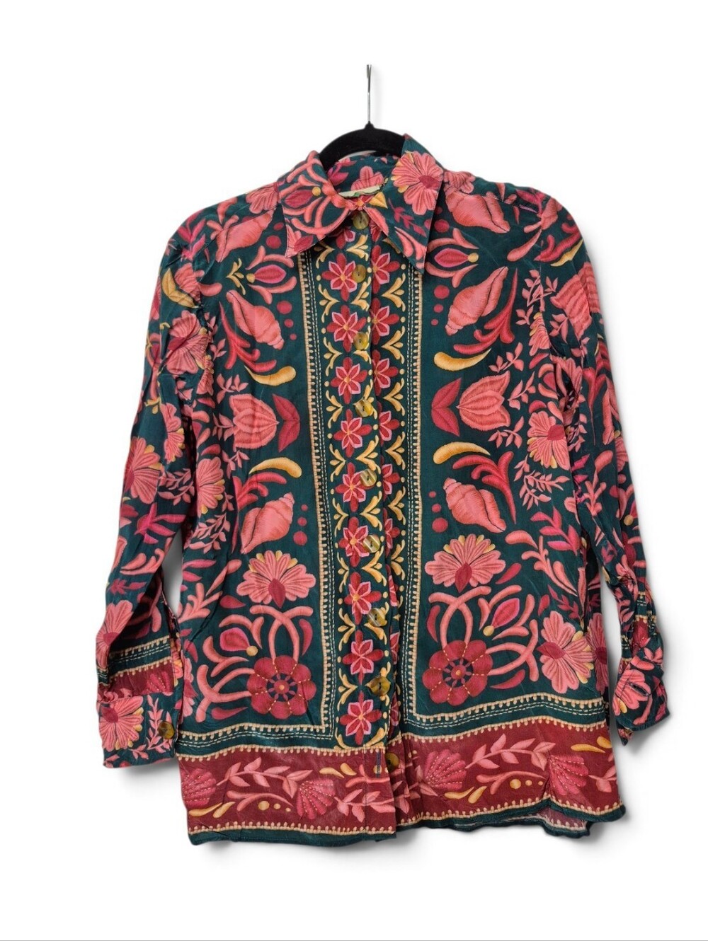 FARM Rio Teal Seashell Tapestry Shirt XS